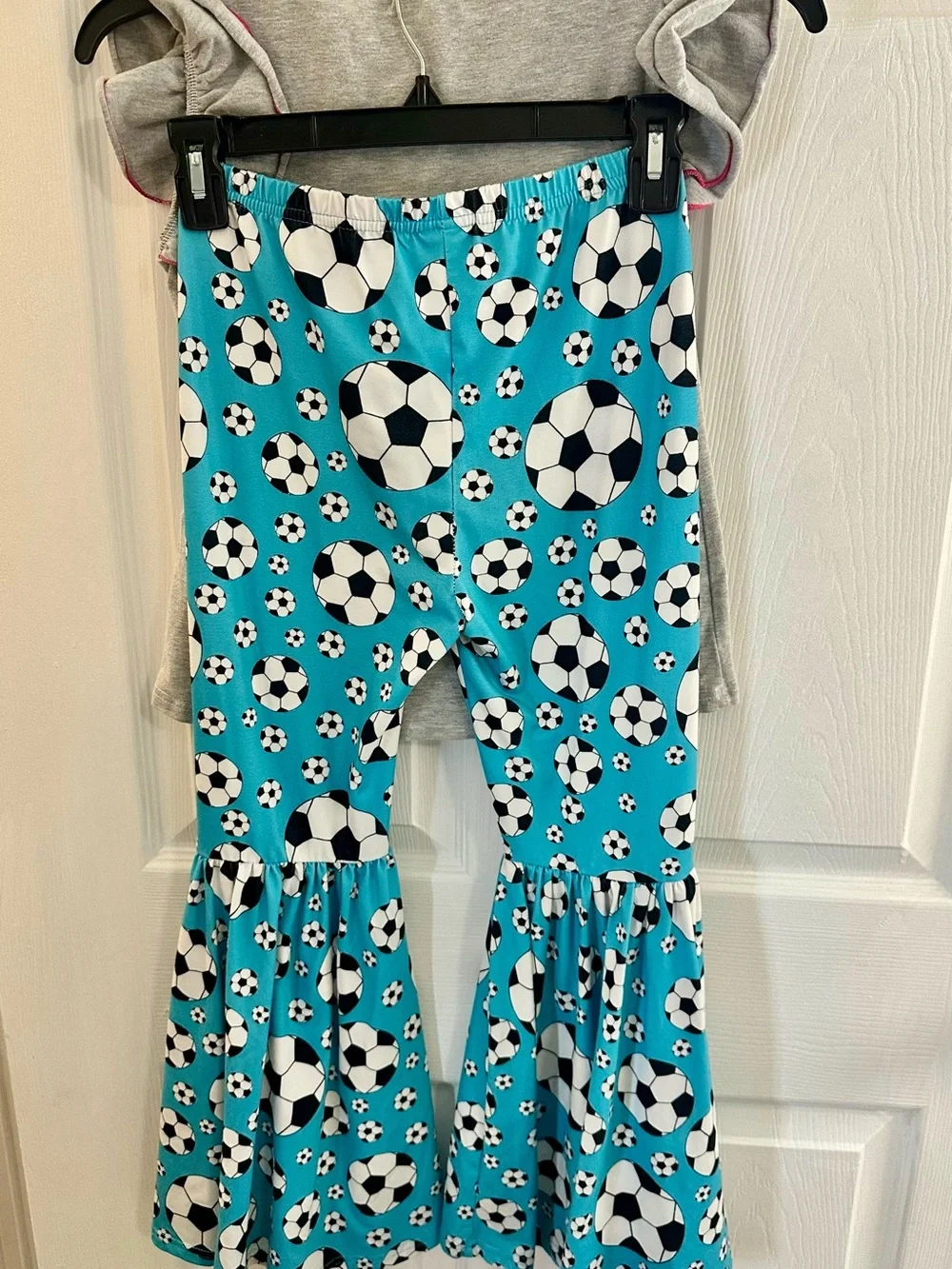 Soccer Girl Bellbottom Set - Gray & Turquoise